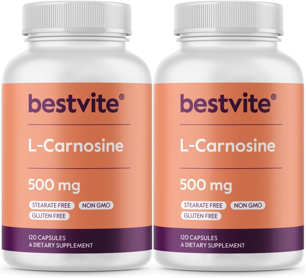 BESTVITE L-Carnosine 500 mg (240 Capsules) (120x2) No Fillers - No Stearates - Non GMO - Gluten Free