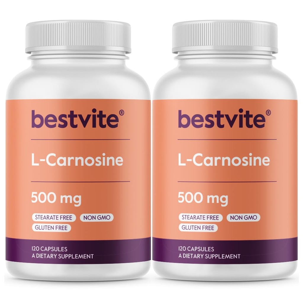 BESTVITE L-Carnosine 500mg (240 Capsules) (120x2) No Fillers - No Stearates - Non GMO - Gluten Free