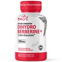 Nutri Dihydroberberine Supplement 100mg 60 Capsules with 300mg Organic Ceylon Cinnamon Extract - 54X More Bioavailable Than Regular Berberine HCL - 3rd Party Tested - NSF Certified Facility