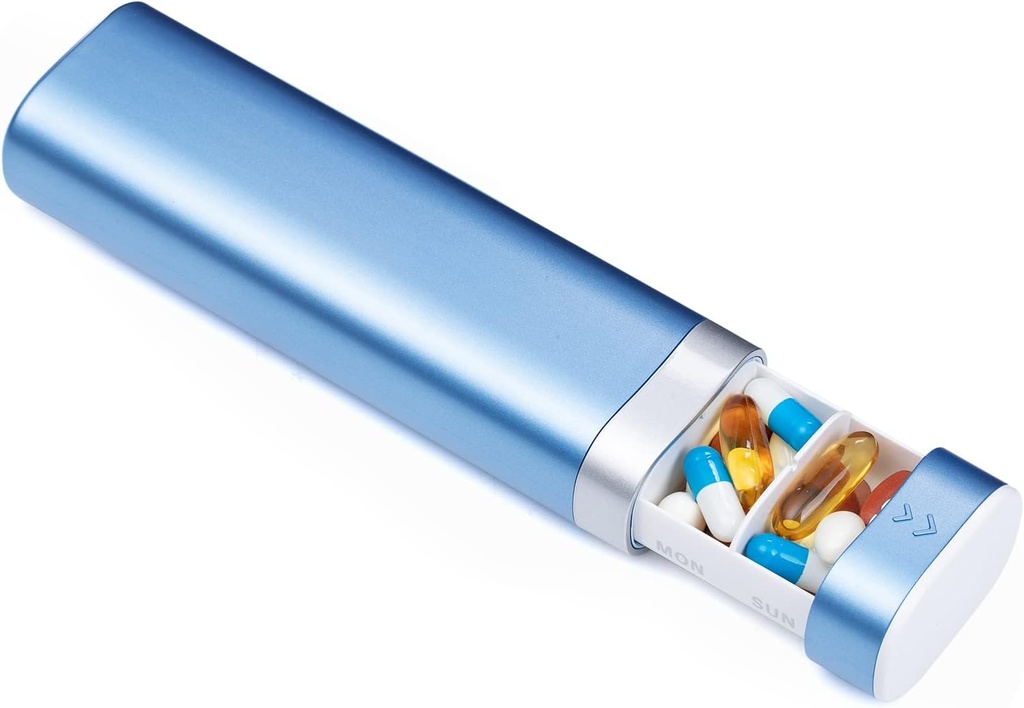 Zoksi Pill organizētājs Travel, Pill Box 7 Diena, Nedēļas Pill Organizators 1 Laiks dienā, Cute Blue Portable Pill Case, Dienas vitamīnu organizators, Medicīna Konteiners zivju eļļas, papildinājumi un zāles