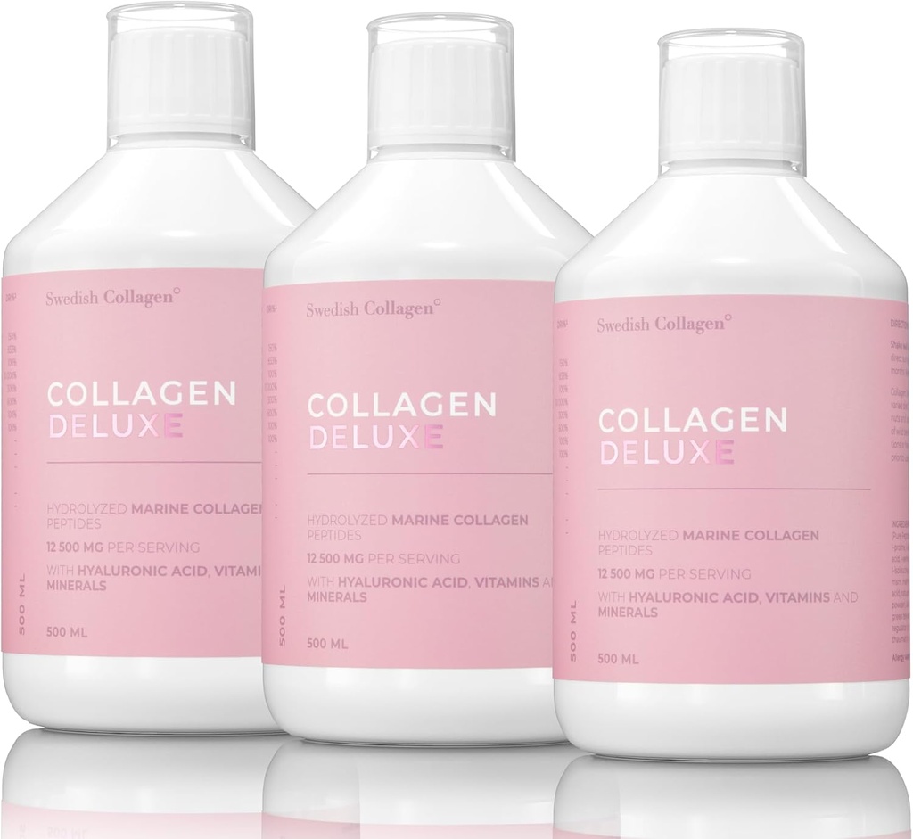 Collagen Deluxe 500ml x 3 I 8 Week Bundle I 12500 mg Marine Collagen (Typ I & III) I Hyaluronsäure, Biotin, Vitamin C I Sugar-Free - 8 Wochen Versorgung