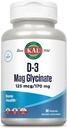 KAL Vitamina D3 & Magneziu Glicinat, Formula de absorbţie îmbunătăţită cu BioPerine, Musculare & Bone Health Support & More, Non-GMO, Gluten Free, 45 Servings, 90 VegCaps