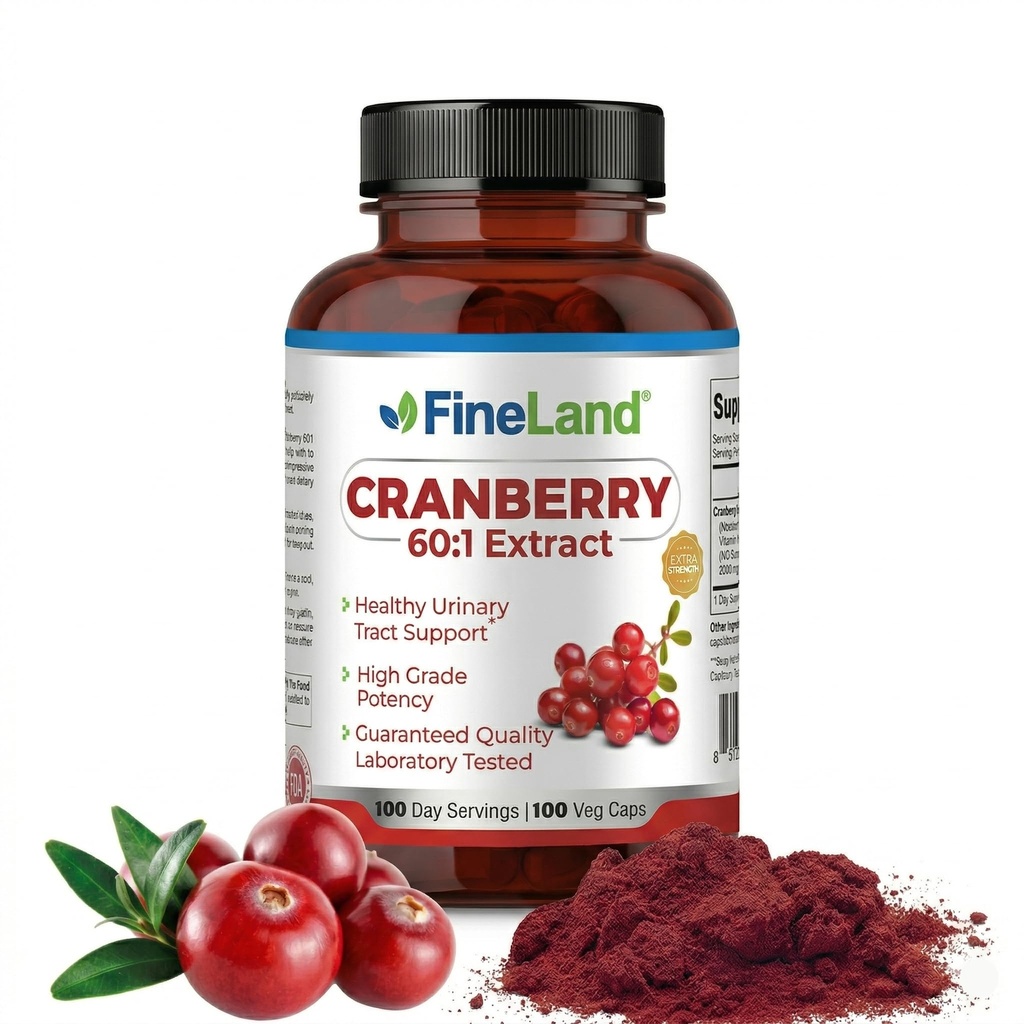 FineLand Cranberry Extract 60:1 — High Potency Cranberry Pills for UTI Support — 100 Vegan Capsules, 100-Day Supply, Non-GMO, Made in USA