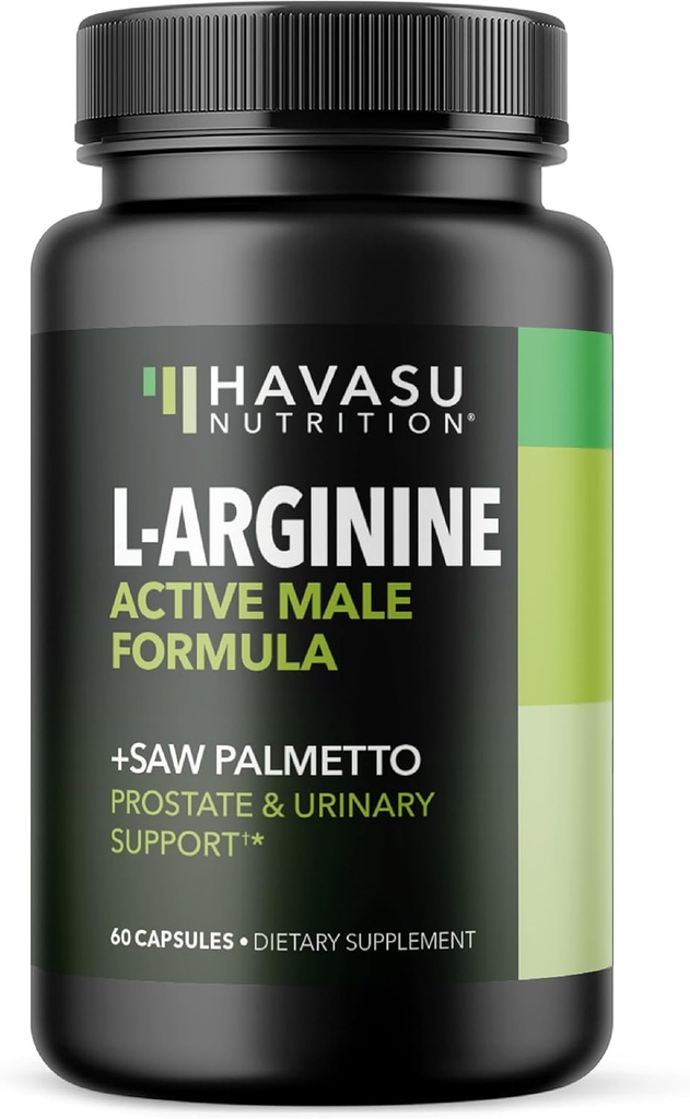 L-Arginine 500mg et Saw Palmetto 500mg - Suppléments de santé à l'oxyde nitrique et à la prostate pour les hommes - 60 Compte - Soutien de la fonction d'endurance et de tract urinaire - 1 mois d'approvisionnement - Capsules Vegan, non OGM