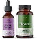 HERBAMAMA Nerve Support and Rhodiola Kit - Bundle of Nerve Support Liquid Complex 2 fl oz & Rhodiola Rosea Capsules - Vegan, Non-GMO, Sugar & Alcohol-Free, 2 пакет