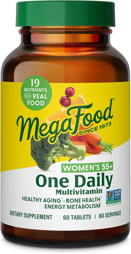 MegaFood Women's 55+ One Daily Multivitamin za ženske - z vitaminom A, C, D3 & E za optimalno podporo staranju - Plus Real Food - Bone & Imune Support - Vegetarian - 60 Tabs