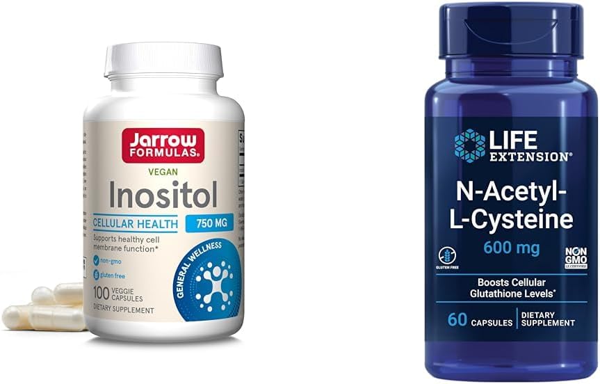 Jarrow Inositol 750mg 100 Veggie Capsule &amp; Estensione della vita NAC 600mg 60 capsule fegato & supporto respiratorio