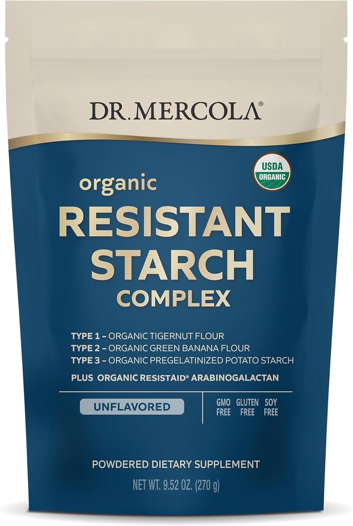Mercola Organic resistant Starch Complex - Gut & Immune 건강 지원 - 유기 녹색 바나나, 호랑이 가루 & 감자 전분 - 글루텐 - 무료 & Soy-Free - Unflavored - 9.52 온스 (30 인분)