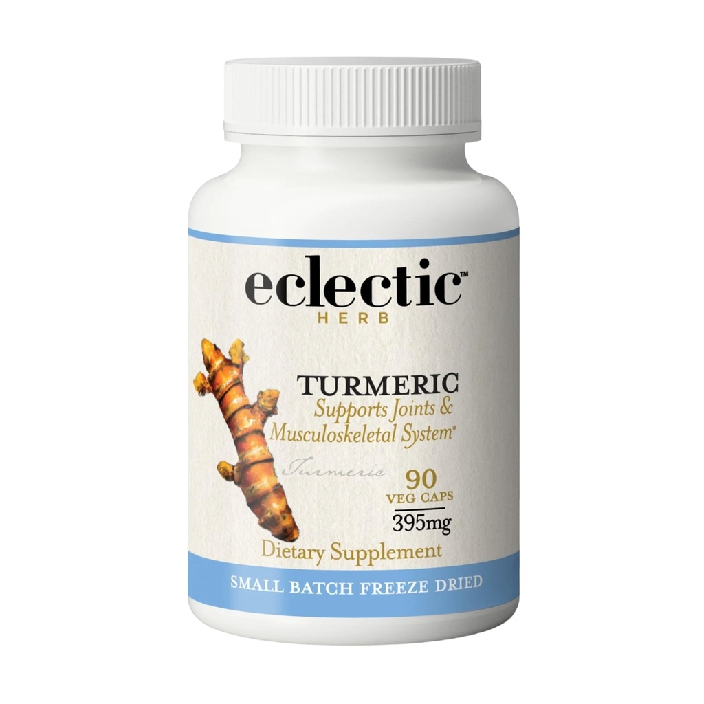 Eclectic Herb - Organic Turmeric Capsules | Musculoskeletal System & Joint Health Support | Herbal Supplement | Vegan, Non-GMO, Gluten Free, Freeze-Dried (90 CT | 395 mg)