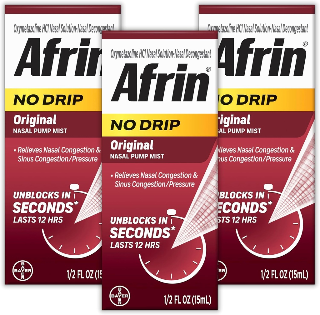 AFRIN No Drip Original Nasal Mist Triple Pack, Non-Drowsy, Nasal Kongestion və Sinus Pressure Yardım, Yetişkin və Uşaq 6 və Yaşlı, .5 fl oz (Pack of 3)