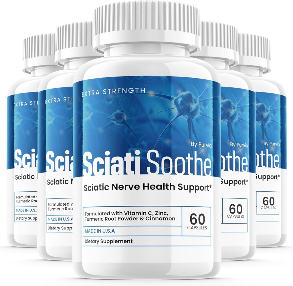 (5 Pack) Sciatisoothe Supplement for Sciatica, Sciati Soothe Nerve Health, Sciatisoothe Capsules Vitamins, Sciatisoothe Advanced Global Wellness Support Maximum Strength Formula USA (300 capsules)