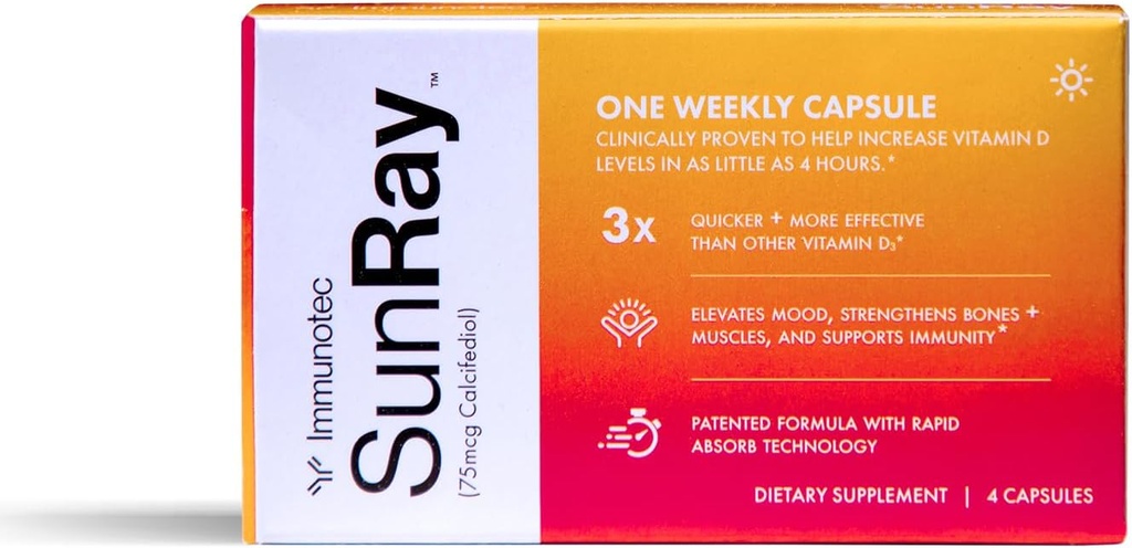 Immunotec Sunray - Calcifediol 75 mcg — Advanced Form of Vitamin D — once a Week Dose — Superior Absorption - Fast Acting