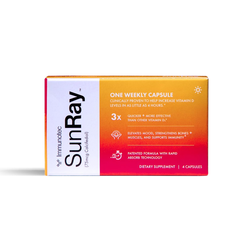 Sunray® Calcifediol Vitamin D Supplement | Fast-Acting Once-Weekly Vitamin D | High Bioavailability 25-Hydroxyvitamin D | Immune, Mood, Bone & Muscle Support | 7 Capsules