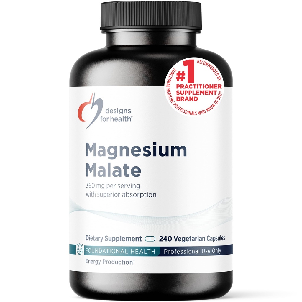 Designs for Health Magnesium Malate - Chelated Magnesium as Di Magnesium Malate - Highly Bioavailable Form to Support Energy, Bone Health + Muscle Recovery (240 Magnesium Malate Capsules)