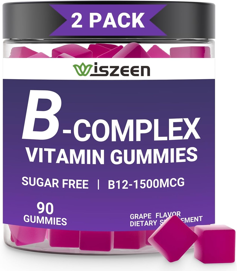 Sugar Free Vitamin B Complex Gummies with Vitamin C, Methylated B Complex Vitamins for Women, Men & Adults - B12, B1, B2, B3, B5, B6, B7, B9 - Vitamin B Complex Supplement for Energy Immune Support