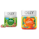 OLLY Fiber Gummy Rings, 5g Prebiotic Fiber, FOS (Fructo-oligosaccharides), Digestive Support & Hello Happy Gummy Worms, Mood Balance Support, Vitamin D, Saffron, Adult Chewable Supplement