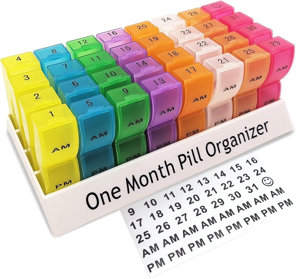 Monthly Pill Organizer 2 vezes por dia, 30 dia um mês caixa de pílulas AM / PM, Semanly Pill Holder caso para vitaminas, óleo de peixe, suplementos e medicação