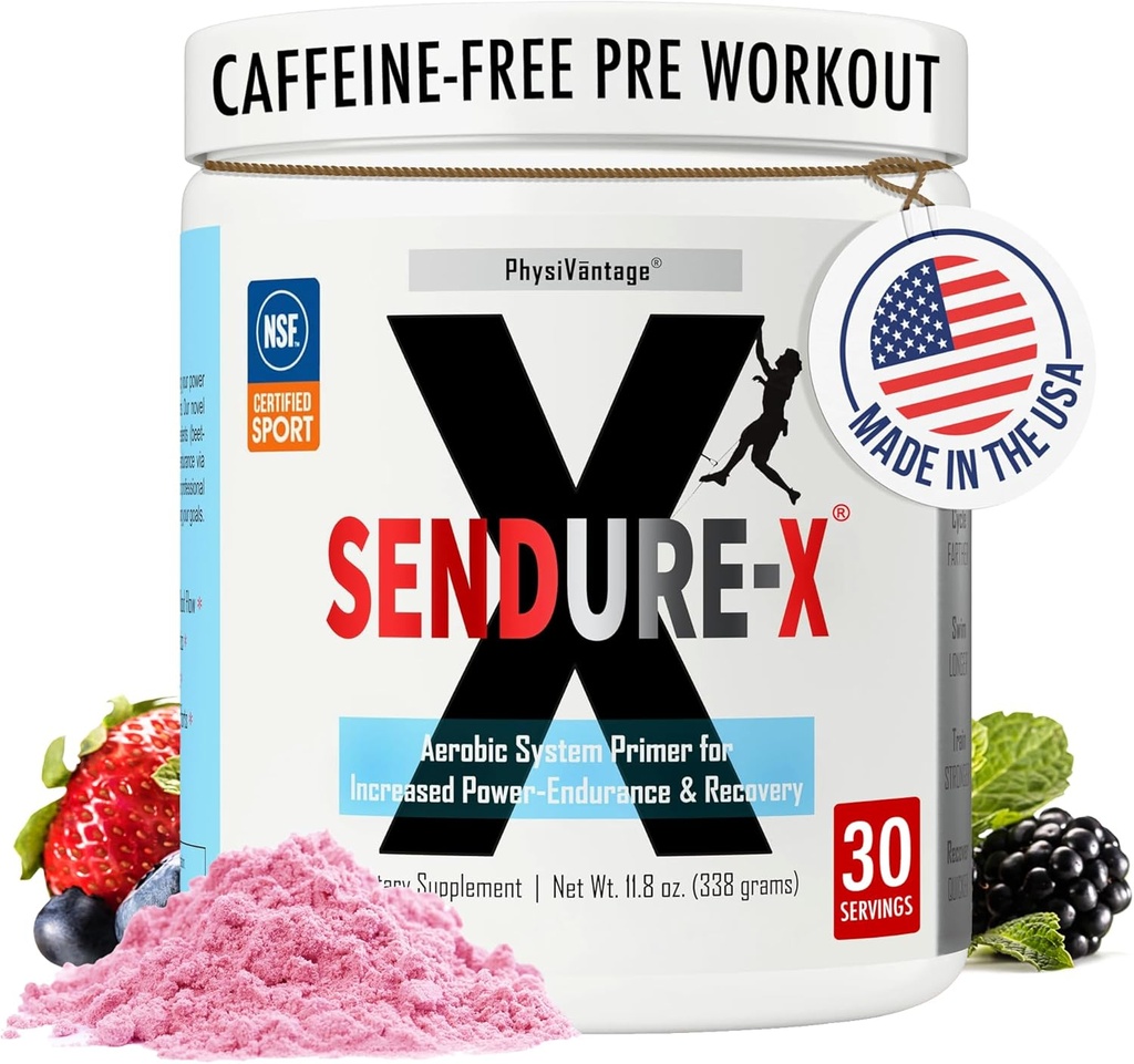 Sendure-X Beetroot + Citrulline Powder - Кофеин-Free Pre-Workout - Подсилва притока на кръв, енергия, VO2 Max, Endurance, Възстановяване - NSF Sport Certified, Peak Performance, Natural - 30 Servings Wild Berry