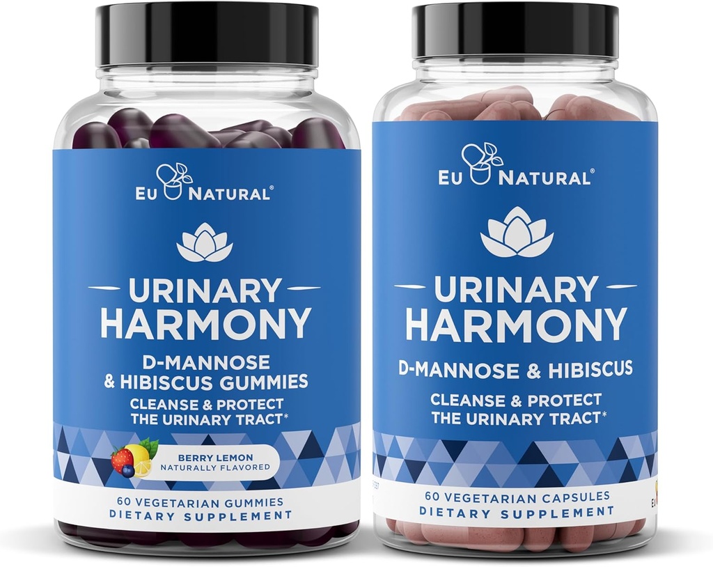 Harmonie urinaire Capsules et Gommies Bundle - Santé urinaire pour les femmes – D-Mannose et Hibiscus Nettoyer, flush et protéger le système urinaire