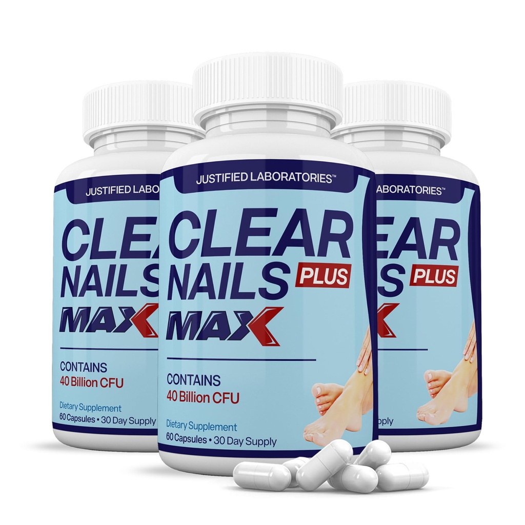 Justified Laboratories Clear Nails Plus Max - 60 Capsules, Pack of 3 - Probiotic Formula with 40 Billion CFU - 90 Servings