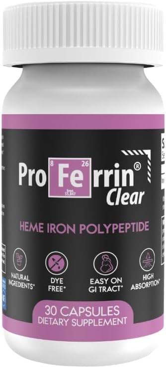 Properrin Clear 30ct = US Made Heme 铁用于高吸附,在GI Tract = 天然,NSF认证,染色自由