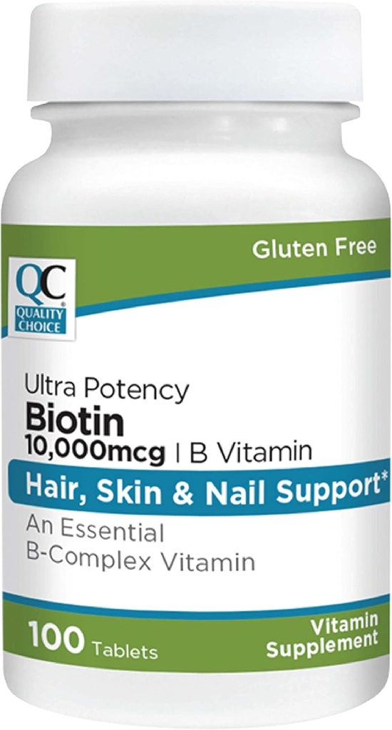 Quality Choice Biotin 10,000 mcg + B Tablet 100 Count Ultra Potency Nail, Skin və Saç əlaqə