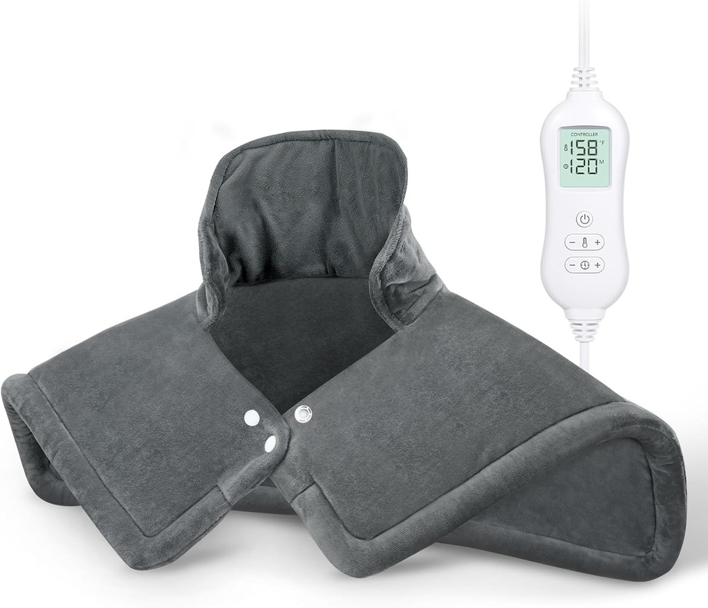 NUWISH Oppvarming Pad for hals og skulder smertelindring, 2lb vektet elektrisk hals oppvarming Pad med 10 varmenivå og automatisk avstenging, stor oppvarmet bryting, bursdagsgaver for kvinner menn, 17"x23", Grå
