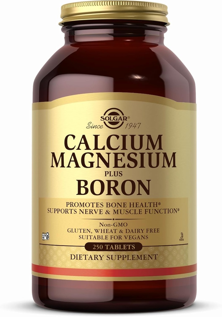 Solgar Calcium Magnesium Plus Boron - 250 Таблетки - Non-GMO, Vegan, Gluten Free, Бездротовий, Косгер - 83 Сервінги