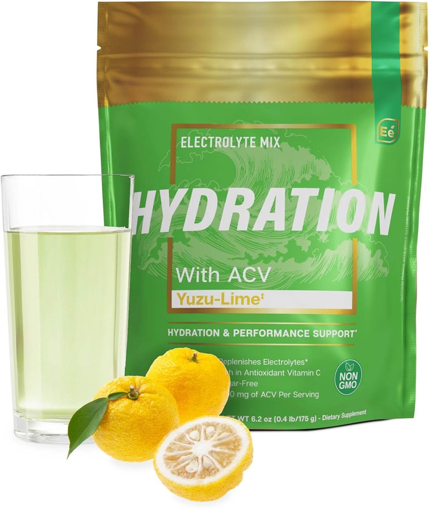 Essential Elements Hydration Packets - Yuzu Lime Pack - Sugar Free Electrolytes Powder Packets - 25 Stick Packs von Elektrolyten Pulver Kein Zucker - Trinken - mit ACV & Vitamin C