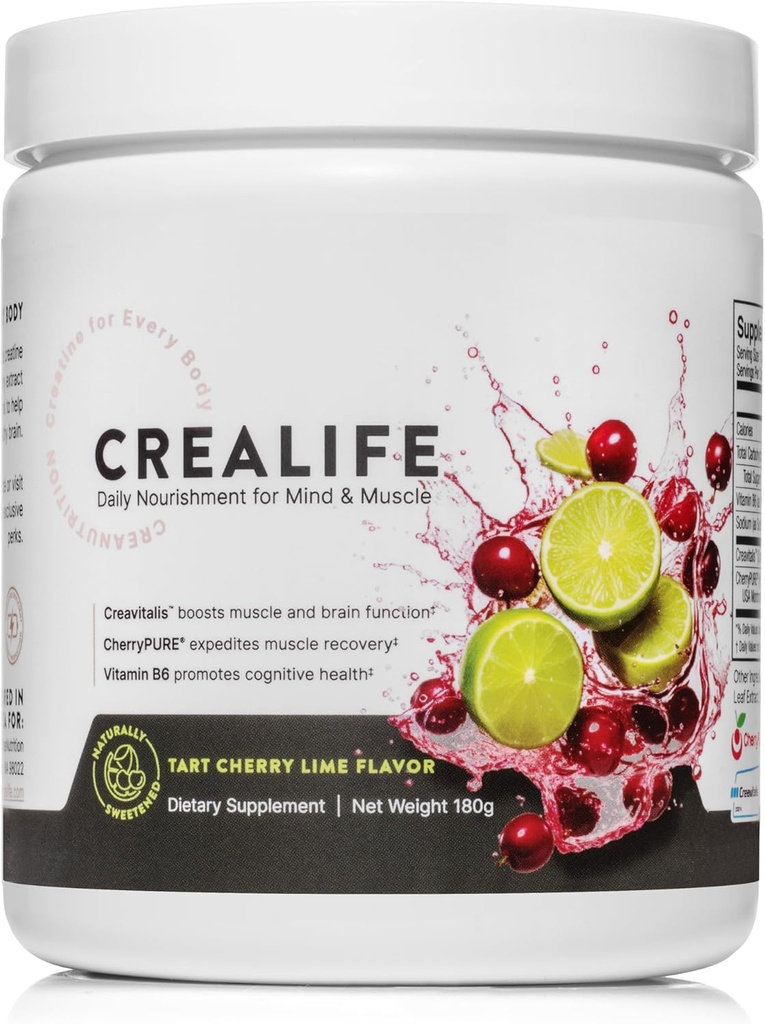 Allemand Micronized Creatine + USA Tart Cherry + Vitamine B6 - Supplément avant et après entraînement pour les femmes et les hommes, Tart Cherry Lime Flavor, Nourriture sans caféine pour le corps et le cerveau