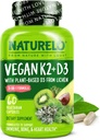 NATUREL D3 vitamīns K2 - Vegan K2+D3 ar augu bāzes D3 no Lichen - Dabisks D3 papildinājums imūnās sistēmas, kaulu balstam, sirds veselībai - Viss ēdiens - ne-GMO - bez lipekļa, 60 kapsulas