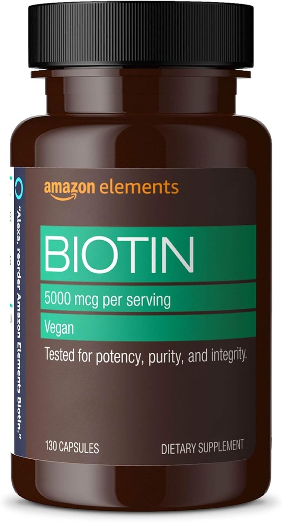 Prvky Vegan Biotin 5000 mcg - Vlasy, kůže, nehty, 130 Kapsle (4 měsíce dodávky) (Balení se může lišit)