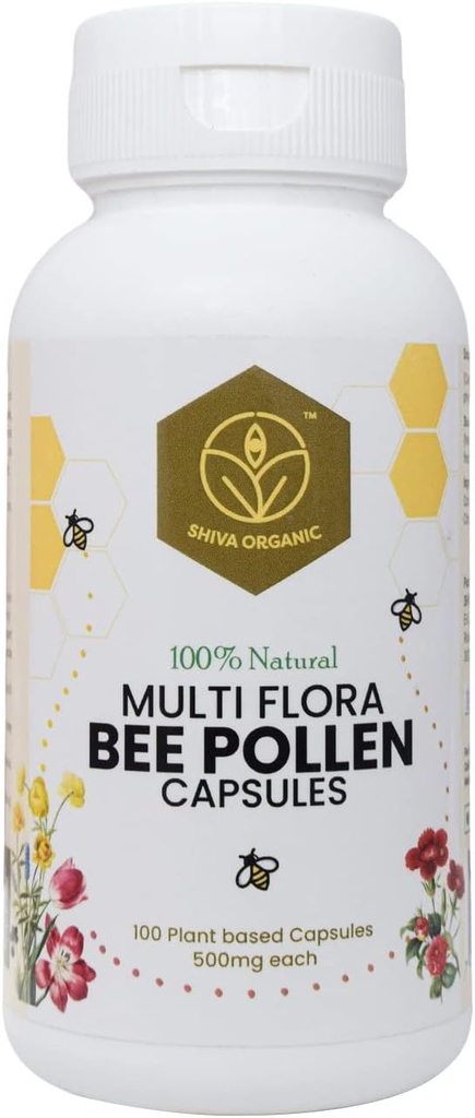 Multi Flora Bee Pollen (500mg) - 100% čistý přírodní, Plant- based Protein, Immunity & Energy Booster, High in Vitamíny - 100 Kapsle