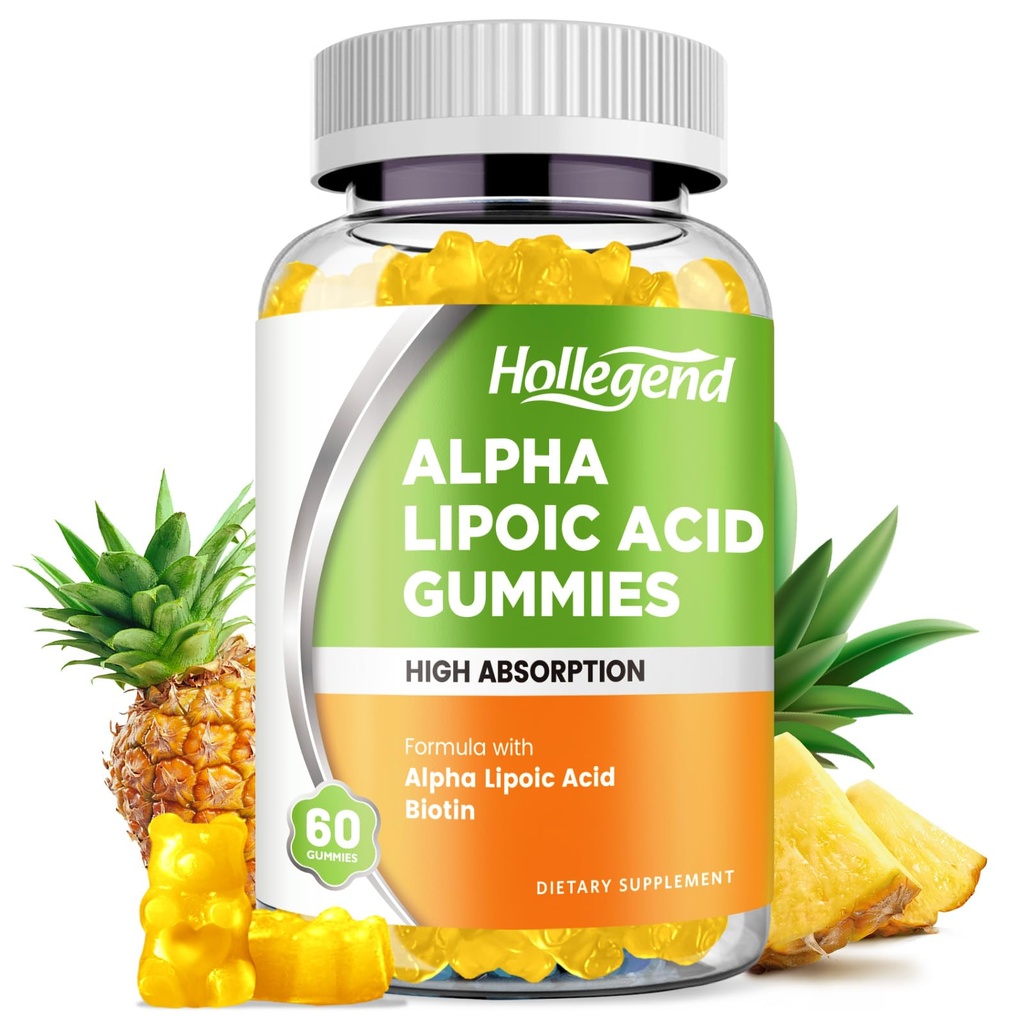 Alpha Lipoic Acid Gummies 1000Mg with Biotin, High Absorption Chewable ALA Supplement for Antioxidant, Brain Health and Nerve Support, Pineapple Flavor, Sugar Free, 60 Chews