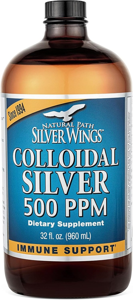 Natural Path Silver Wings Koloidné striebro 500ppm (2,500mcg) Immune Support Supplement 32 fl. oz.