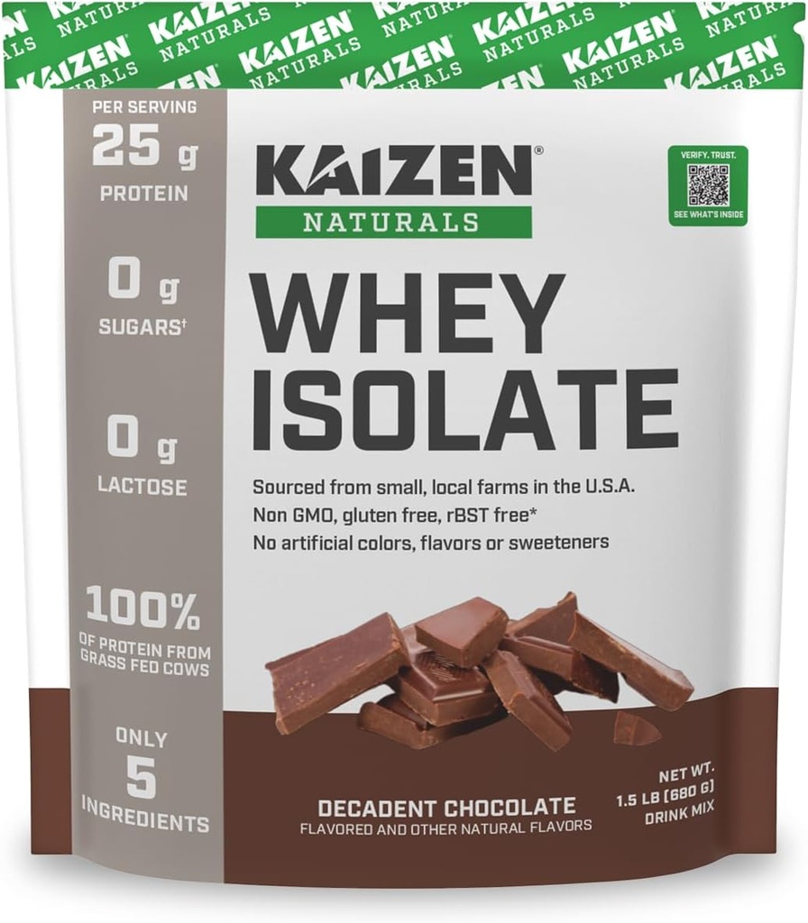 Whey Isolate | Chocolate | 25g Proteínas | Grass fed | Sen ingredientes artificiais | Só 5 ingredientes | Absorción rápida | Vexa os resultados da proba | 0g Lactose | Gluten Free | Non GMO | 1.5lb | 22 porcións