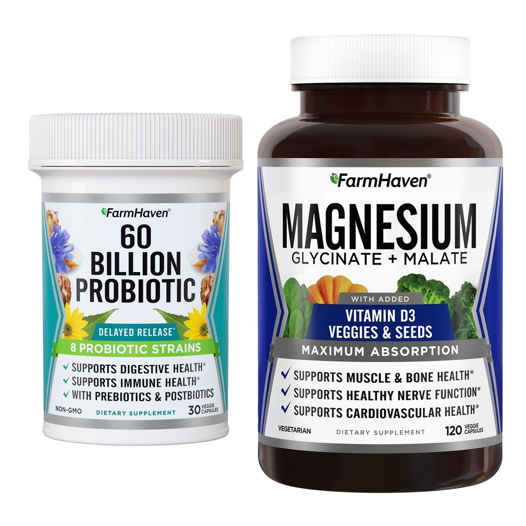 FarmHaven Magnesium Glycinate & Malate Complex and 60 Billion CFU Probiotic