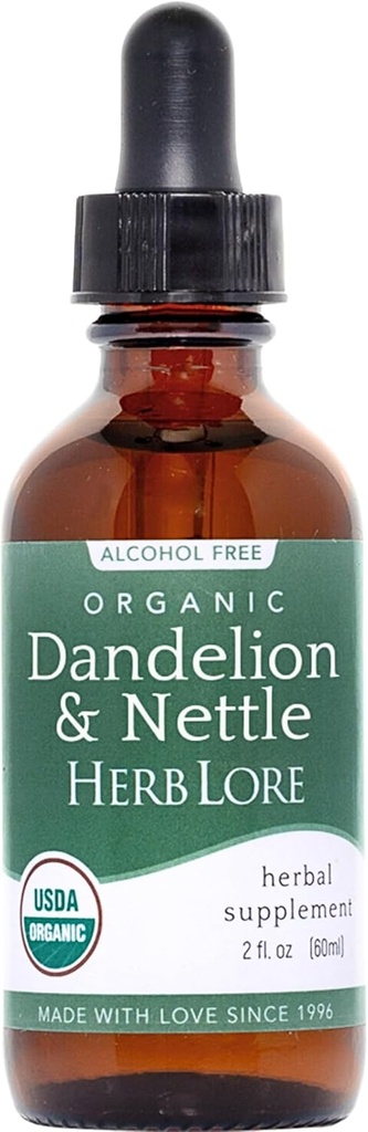 Herb Lore Organic Dandelion & Nettle Tinkcture - Vedel Dandelion Leaf & Stinging Nettle Leaf Extract Drops (2 fl oz)