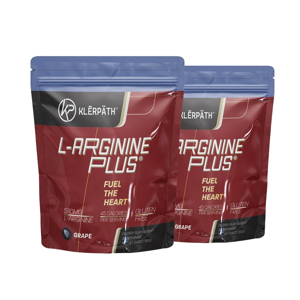 Klerpath Powder with 5110 mg L-Arginine and 1010 mg L-Citrulline - Nitric Oxide Supplement for Blood Flow and Circulation - Grape Flavor 13.40 oz - 2 Pack