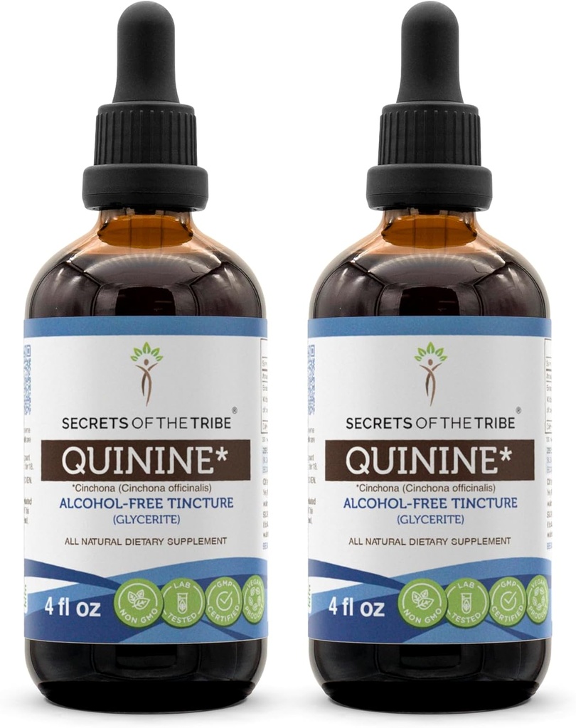 Secrets of the Tribe Quinine Tincture Alcohol-Free Liquid Extract, Quinine (Cinchona officinalis) Dried Bark (2x4 FL OZ)