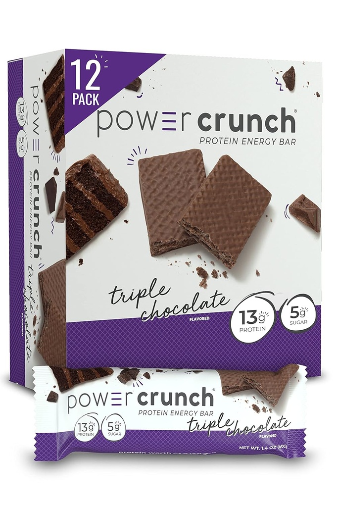 Power Crunch Protein Wafer Bary, High Protein Snacks s vynikající chutí, Triple Chocolate, 1.4 Ounce (12 Počet)