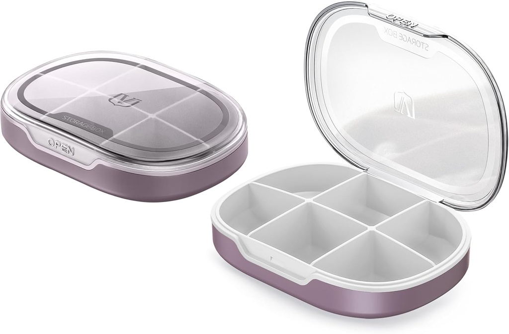 Pill Organizer, Pill Box 2 Pack, Pieni pilleri tapauksessa laukku ja tasku, Päivittäinen lääke Vitamiini pillerilaatikko, Fish Oil Box, täydennysosa Box 2 kpl (kuusi-osasto) (Russet)