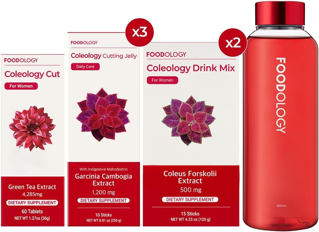 GIDAOLOGY RED Yan 1-Month Full Set/Coleology Cut(1ea) & Coleology Mix(2ea) & Coleology kesim Jelly(3ea) $ Water Şişe (1)