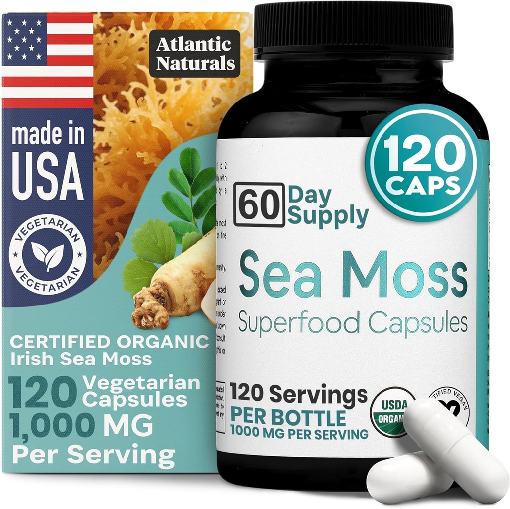 Atlantic Naturals Sea Moss Capsules with Moringa, Ashwagandha, Black Seed Oil, Inkivääri & Ginseng 