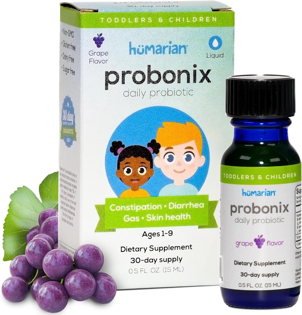 Probonix Humarian Liquid Probiotics для дітей Літній 1-9 років - Покращений 8-Strain Probiotic Drops для Fortify Gut Здоров'я, Імунність і більше - 30-денне постачання - Смачний Grape Flavor