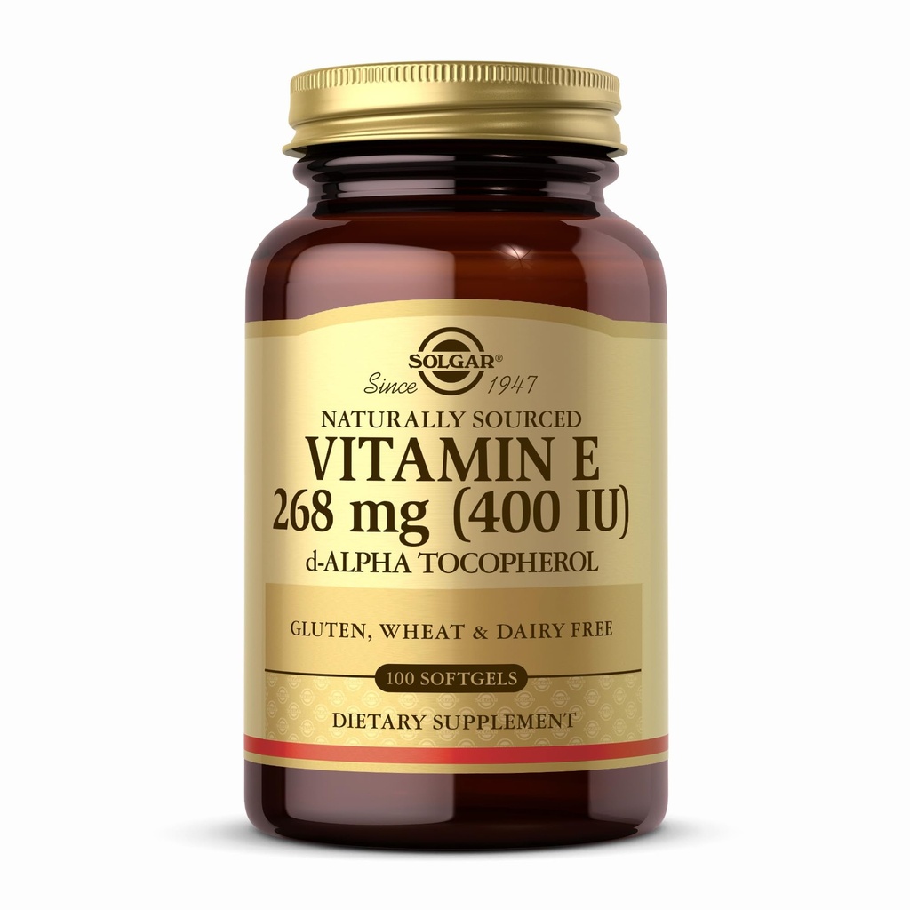 Solgar Vitamin E 268 mg (400 IU) - 100 Softgels - Naturally-Sourced Vitamin E as d-Alpha Tocopherol - Gluten Free, Dairy Free - 100 Servings