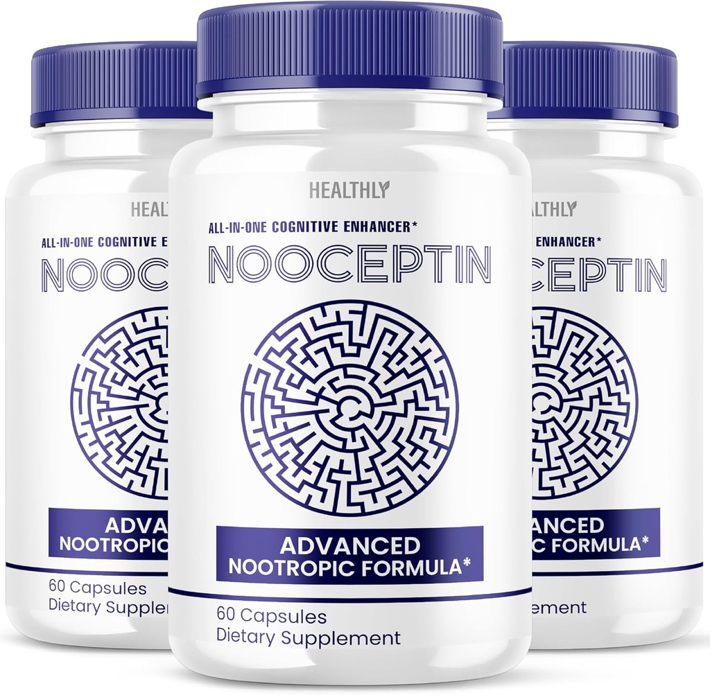 (3 Pack) Nooceptin Brain Supplement - Official Formula - Nooceptin Advanced Formula Nootropic Supplement for Kids and Adults - Extra Strength Memory, Cognitive Support Brain Powder (180 cápsulas)