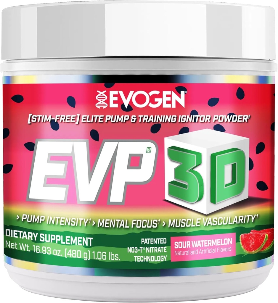 Evogen EVP 3D - Sim Free Pre Workout Power per a homes i Dones Sugar Free Noly Shim Preductout amb Beta Alanine i Creatine per a l'Energia i Pumplork Sour Watermen, 40 Serving