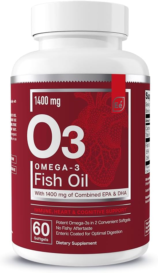 Omega-3 鱼类石油补充剂,配有EPA & DHA → 脂肪酸用于免疫、心脏和认知支持 → 60软胶