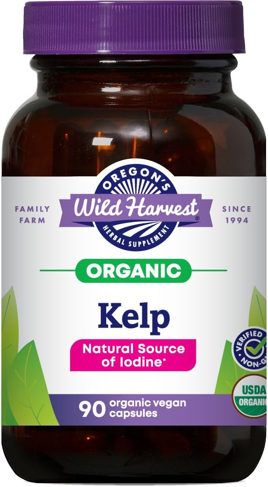 Oregon Wild Harvest Kelp Organic Supplement: 124; Sumber Alam Iodin 124; Vegan Kapsul, 90 Count